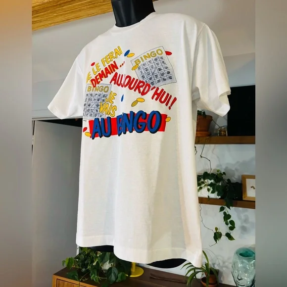 VTG Best Fruit of the Loom-White Graphic T-Shirt with Bingo Design - Picture 3 of 5